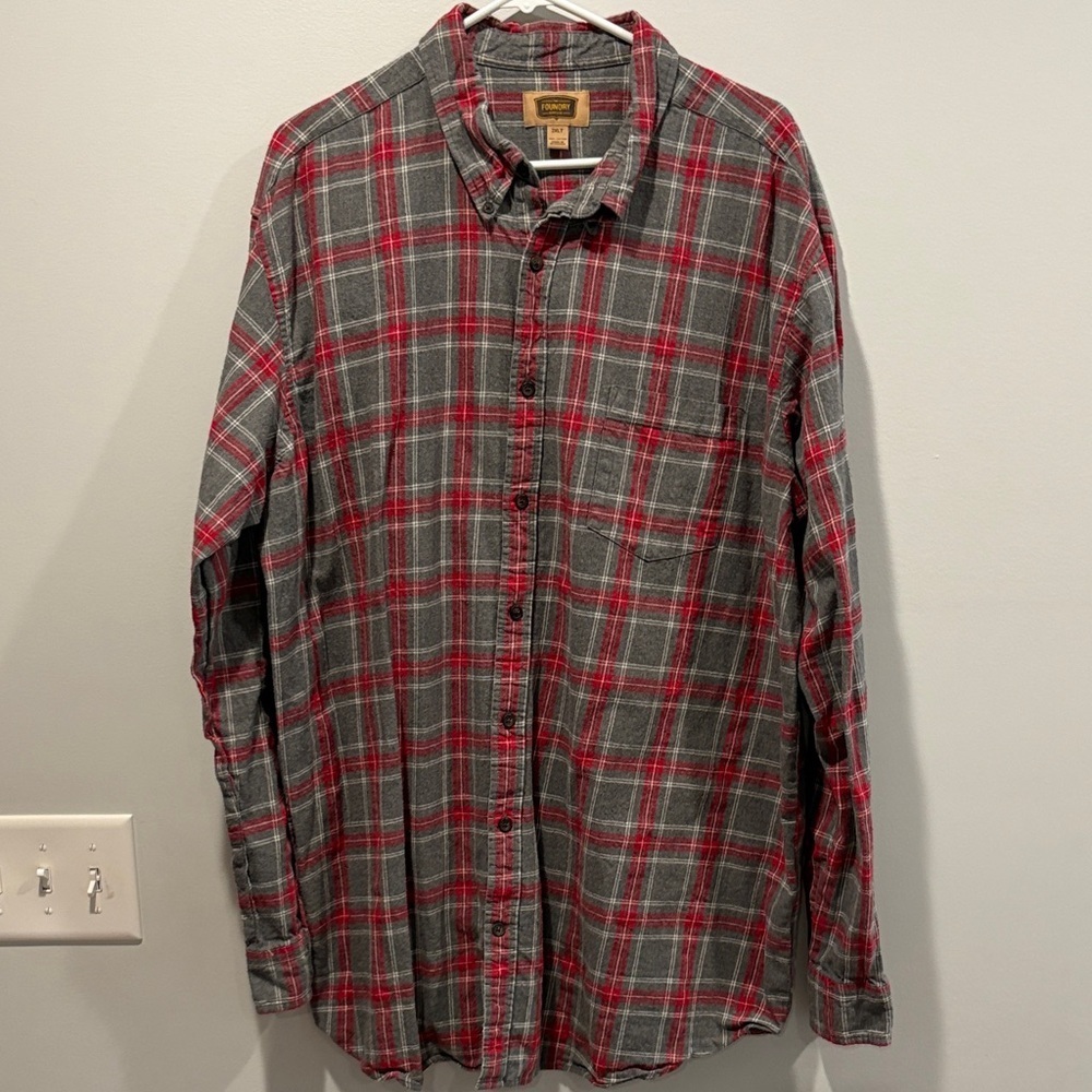 The Foundry Supply Co. Red and Gray Plaid Button-Down Shirt
